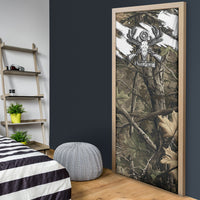 Deer Skull Hunting Door Cover Camo Forest Grunge Buck Skull Crossed Rifles Target