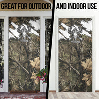 Deer Skull Hunting Door Cover Camo Forest Grunge Buck Skull Crossed Rifles Target