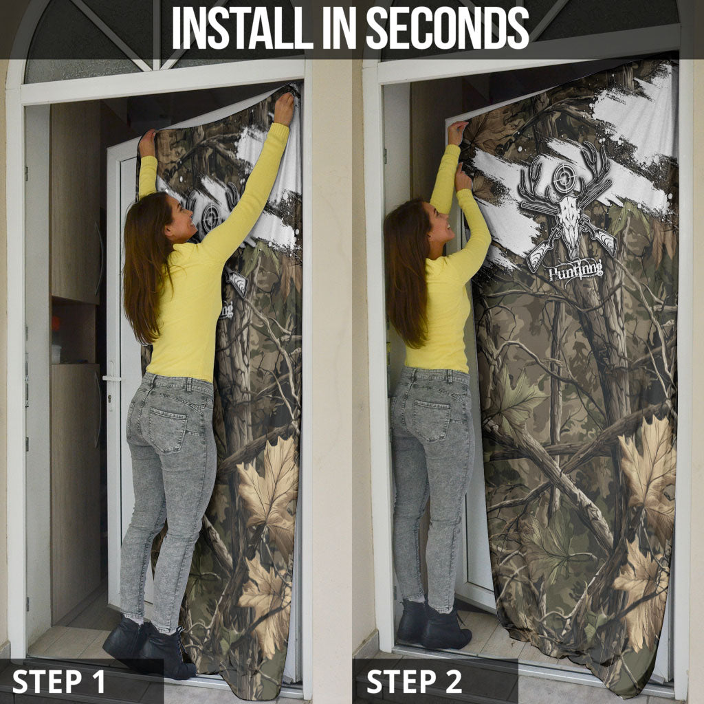 Deer Skull Hunting Door Cover Camo Forest Grunge Buck Skull Crossed Rifles Target