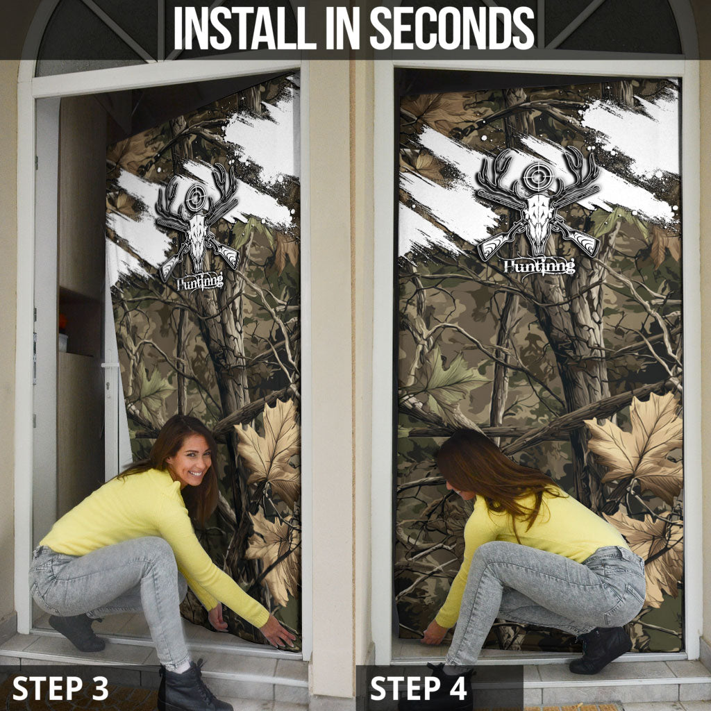 Deer Skull Hunting Door Cover Camo Forest Grunge Buck Skull Crossed Rifles Target