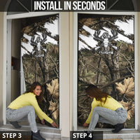 Deer Skull Hunting Door Cover Camo Forest Grunge Buck Skull Crossed Rifles Target