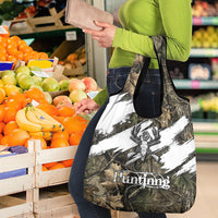 Deer Skull Hunting Grocery Bag Camo Forest Grunge Buck Skull Crossed Rifles Target