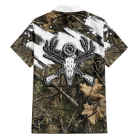 Deer Skull Hunting Hawaiian Shirt Camo Forest Grunge Buck Skull Crossed Rifles Target