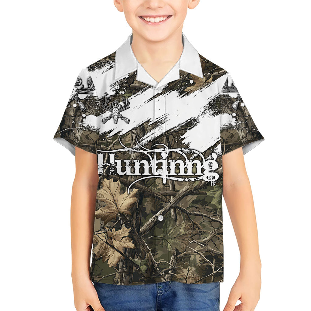 Deer Skull Hunting Hawaiian Shirt Camo Forest Grunge Buck Skull Crossed Rifles Target