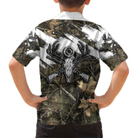 Deer Skull Hunting Hawaiian Shirt Camo Forest Grunge Buck Skull Crossed Rifles Target