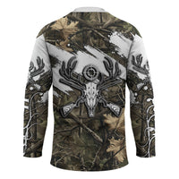 Deer Skull Hunting Hockey Jersey Camo Forest Grunge Buck Skull Crossed Rifles Target