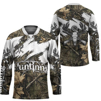 Deer Skull Hunting Hockey Jersey Camo Forest Grunge Buck Skull Crossed Rifles Target