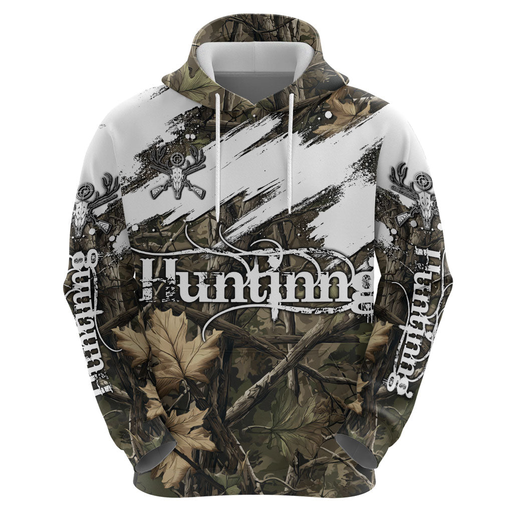 Deer Skull Hunting Hoodie Camo Forest Grunge Buck Skull Crossed Rifles Target