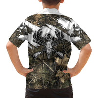 Deer Skull Hunting Kid Hawaiian Shirt Camo Forest Grunge Buck Skull Crossed Rifles Target