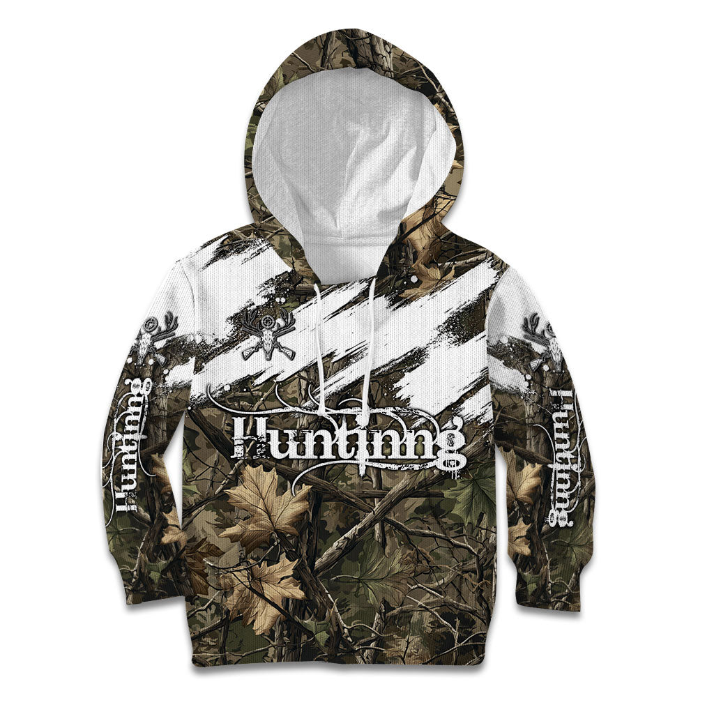 Deer Skull Hunting Kid Hoodie Camo Forest Grunge Buck Skull Crossed Rifles Target