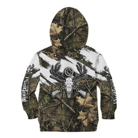 Deer Skull Hunting Kid Hoodie Camo Forest Grunge Buck Skull Crossed Rifles Target