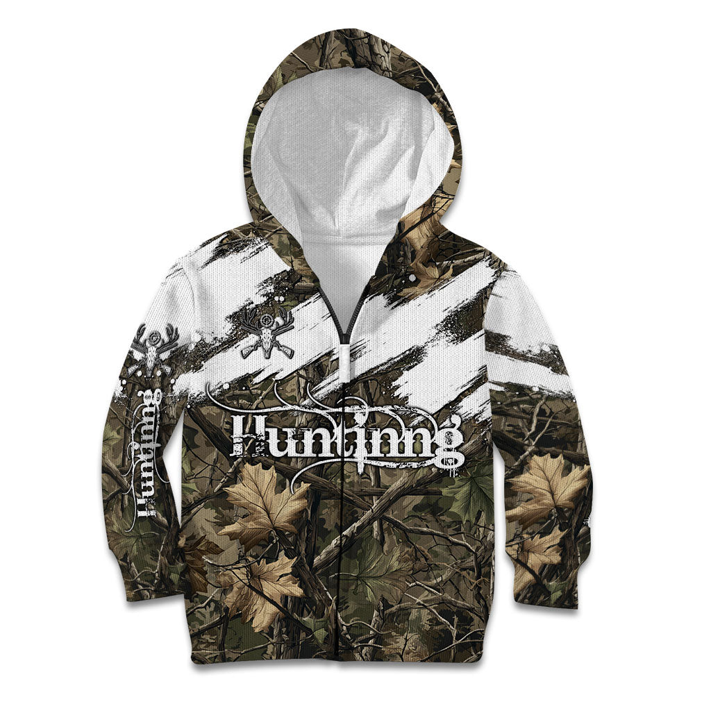 Deer Skull Hunting Kid Hoodie Camo Forest Grunge Buck Skull Crossed Rifles Target