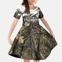 Deer Skull Hunting Kid Short Sleeve Dress Camo Forest Grunge Buck Skull Crossed Rifles Target