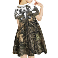 Deer Skull Hunting Kid Short Sleeve Dress Camo Forest Grunge Buck Skull Crossed Rifles Target
