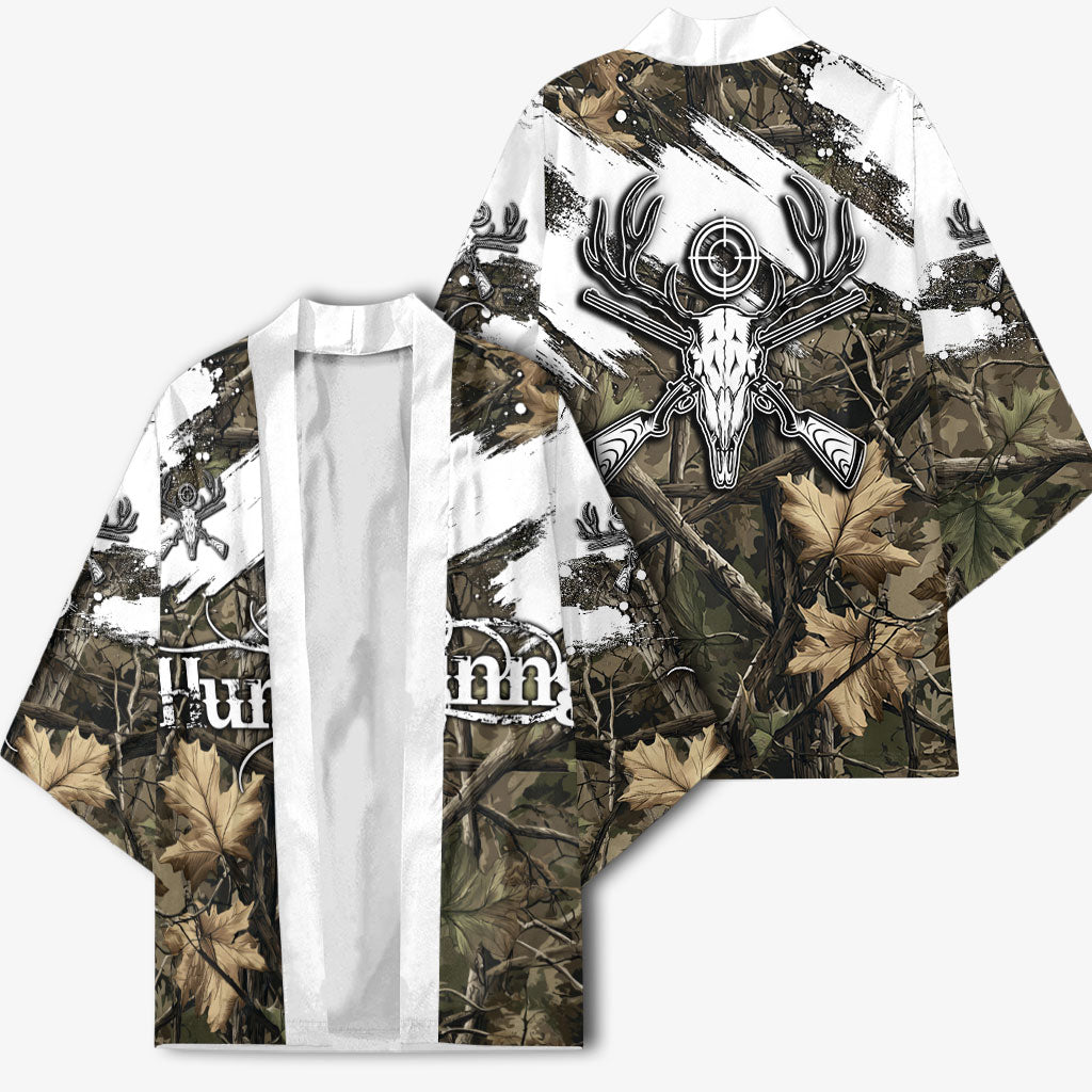 Deer Skull Hunting Kimono Camo Forest Grunge Buck Skull Crossed Rifles Target