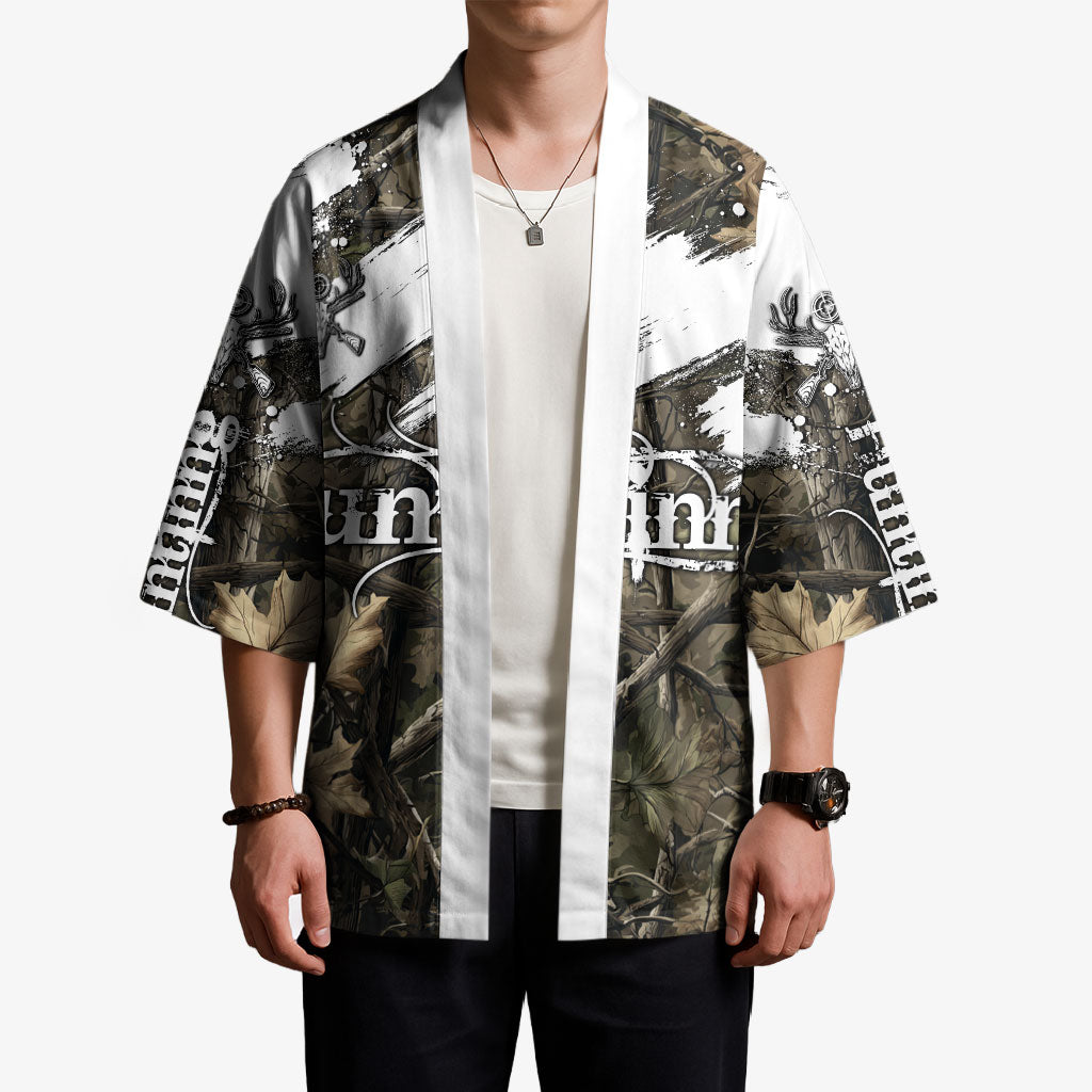 Deer Skull Hunting Kimono Camo Forest Grunge Buck Skull Crossed Rifles Target