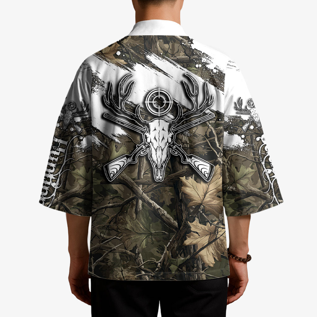 Deer Skull Hunting Kimono Camo Forest Grunge Buck Skull Crossed Rifles Target