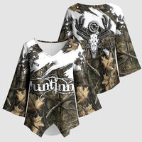 Deer Skull Hunting Kimono Sleeve Blouse Camo Forest Grunge Buck Skull Crossed Rifles Target