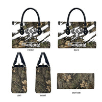 Deer Skull Hunting Leather Bag Camo Forest Grunge Buck Skull Crossed Rifles Target