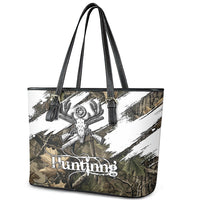 Deer Skull Hunting Leather Tote Bag Camo Forest Grunge Buck Skull Crossed Rifles Target