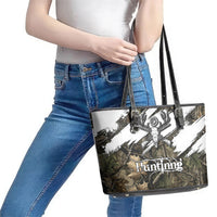 Deer Skull Hunting Leather Tote Bag Camo Forest Grunge Buck Skull Crossed Rifles Target