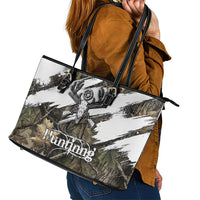 Deer Skull Hunting Leather Tote Bag Camo Forest Grunge Buck Skull Crossed Rifles Target