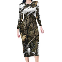 Deer Skull Hunting Long Sleeve Bodycon Dress Camo Forest Grunge Buck Skull Crossed Rifles Target