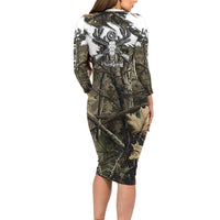 Deer Skull Hunting Long Sleeve Bodycon Dress Camo Forest Grunge Buck Skull Crossed Rifles Target