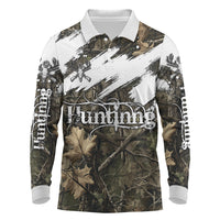 Deer Skull Hunting Long Sleeve Polo Shirt Camo Forest Grunge Buck Skull Crossed Rifles Target