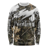 Deer Skull Hunting Long Sleeve Shirt Camo Forest Grunge Buck Skull Crossed Rifles Target