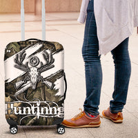 Deer Skull Hunting Luggage Cover Camo Forest Grunge Buck Skull Crossed Rifles Target