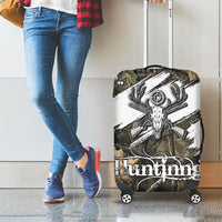 Deer Skull Hunting Luggage Cover Camo Forest Grunge Buck Skull Crossed Rifles Target