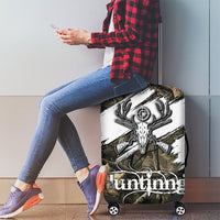 Deer Skull Hunting Luggage Cover Camo Forest Grunge Buck Skull Crossed Rifles Target