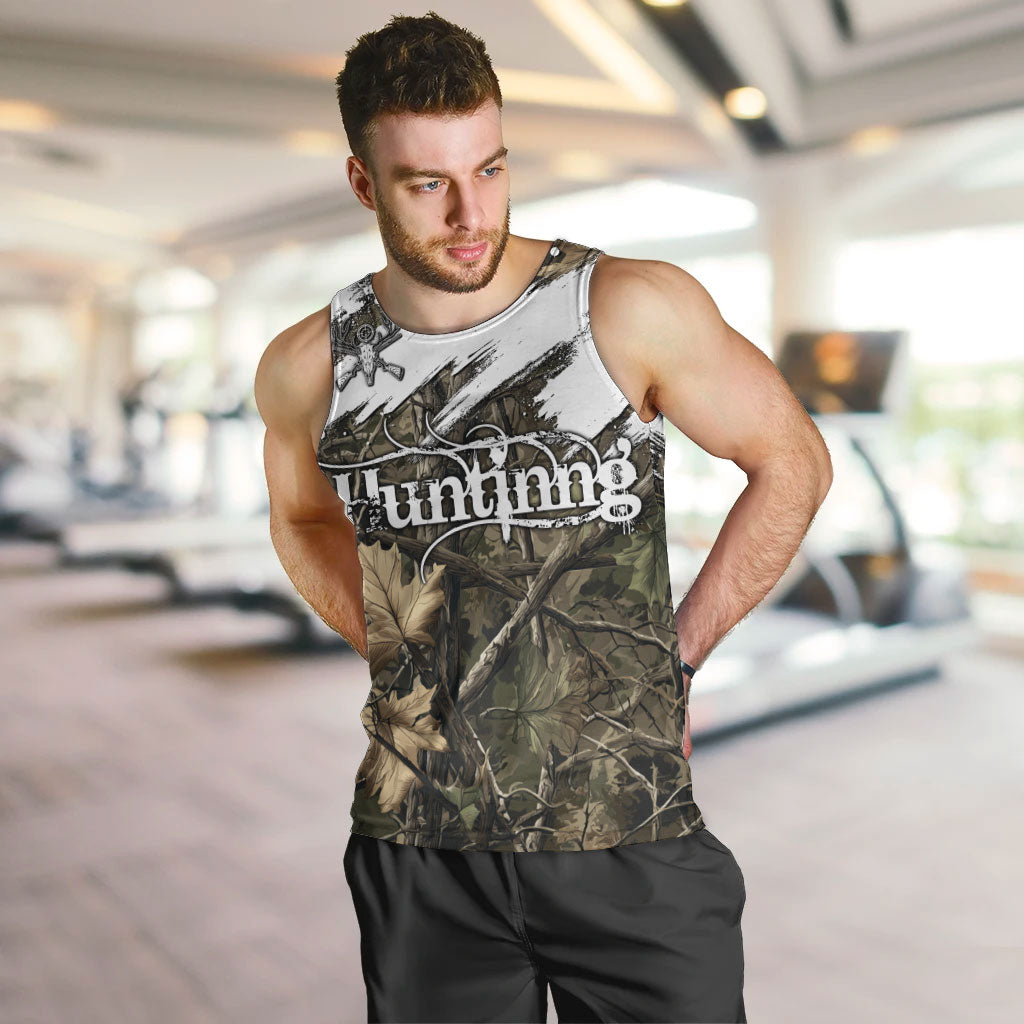 Deer Skull Hunting Men Tank Top Camo Forest Grunge Buck Skull Crossed Rifles Target