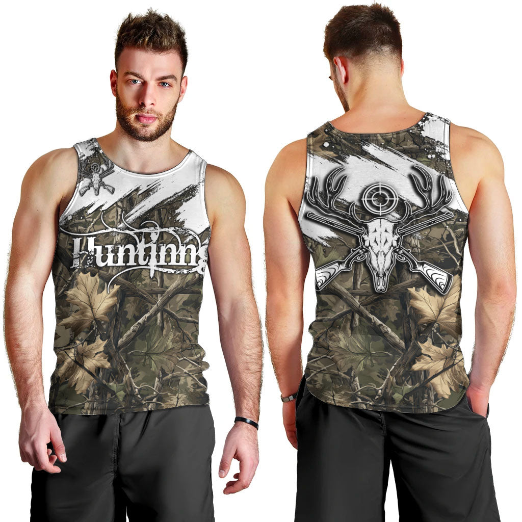 Deer Skull Hunting Men Tank Top Camo Forest Grunge Buck Skull Crossed Rifles Target