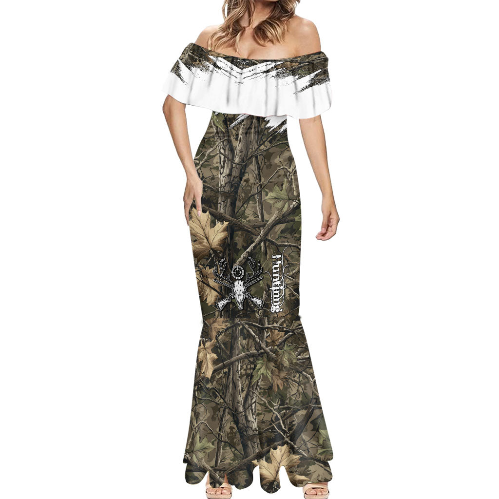 Deer Skull Hunting Mermaid Dress Camo Forest Grunge Buck Skull Crossed Rifles Target