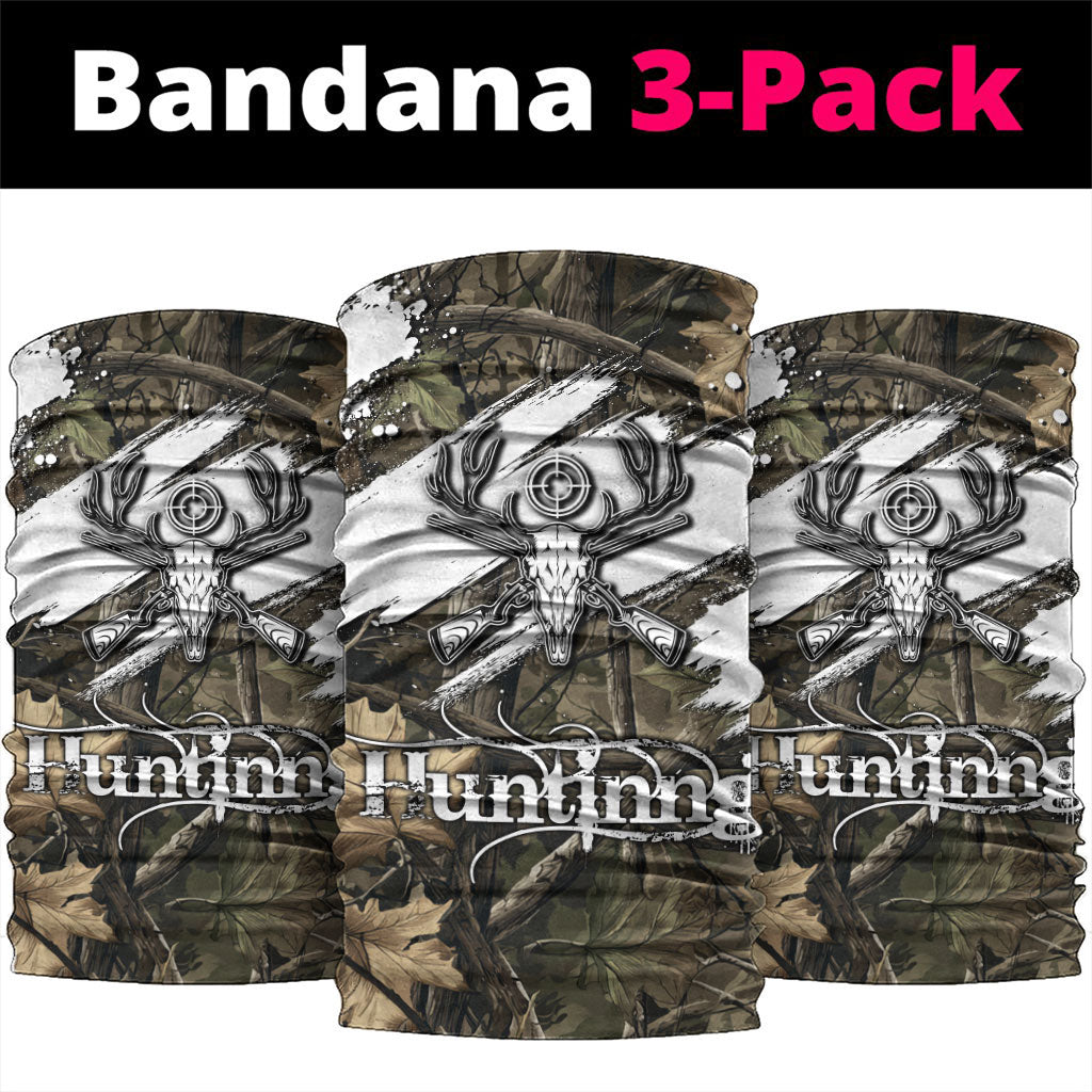 Deer Skull Hunting Neck Gaiter Camo Forest Grunge Buck Skull Crossed Rifles Target