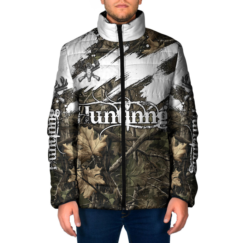 Deer Skull Hunting Padded Jacket Camo Forest Grunge Buck Skull Crossed Rifles Target