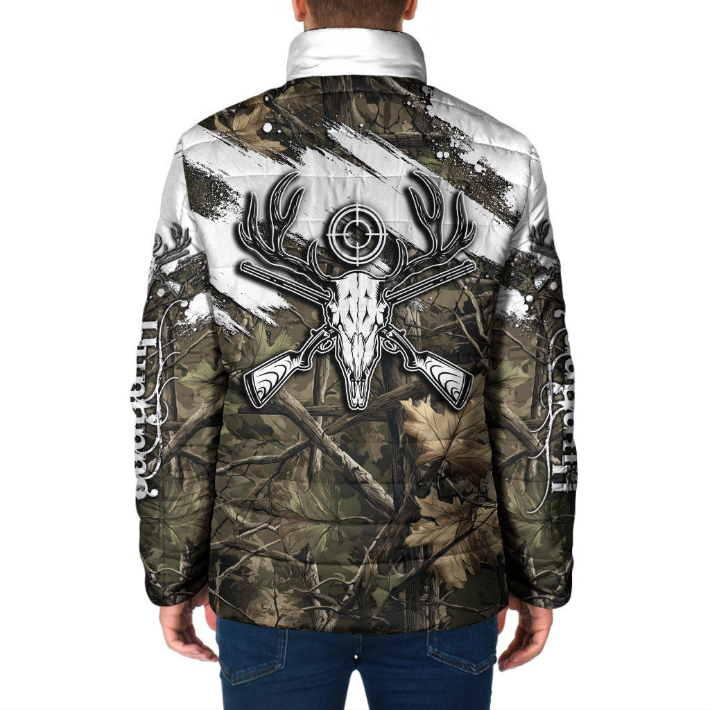 Deer Skull Hunting Padded Jacket Camo Forest Grunge Buck Skull Crossed Rifles Target