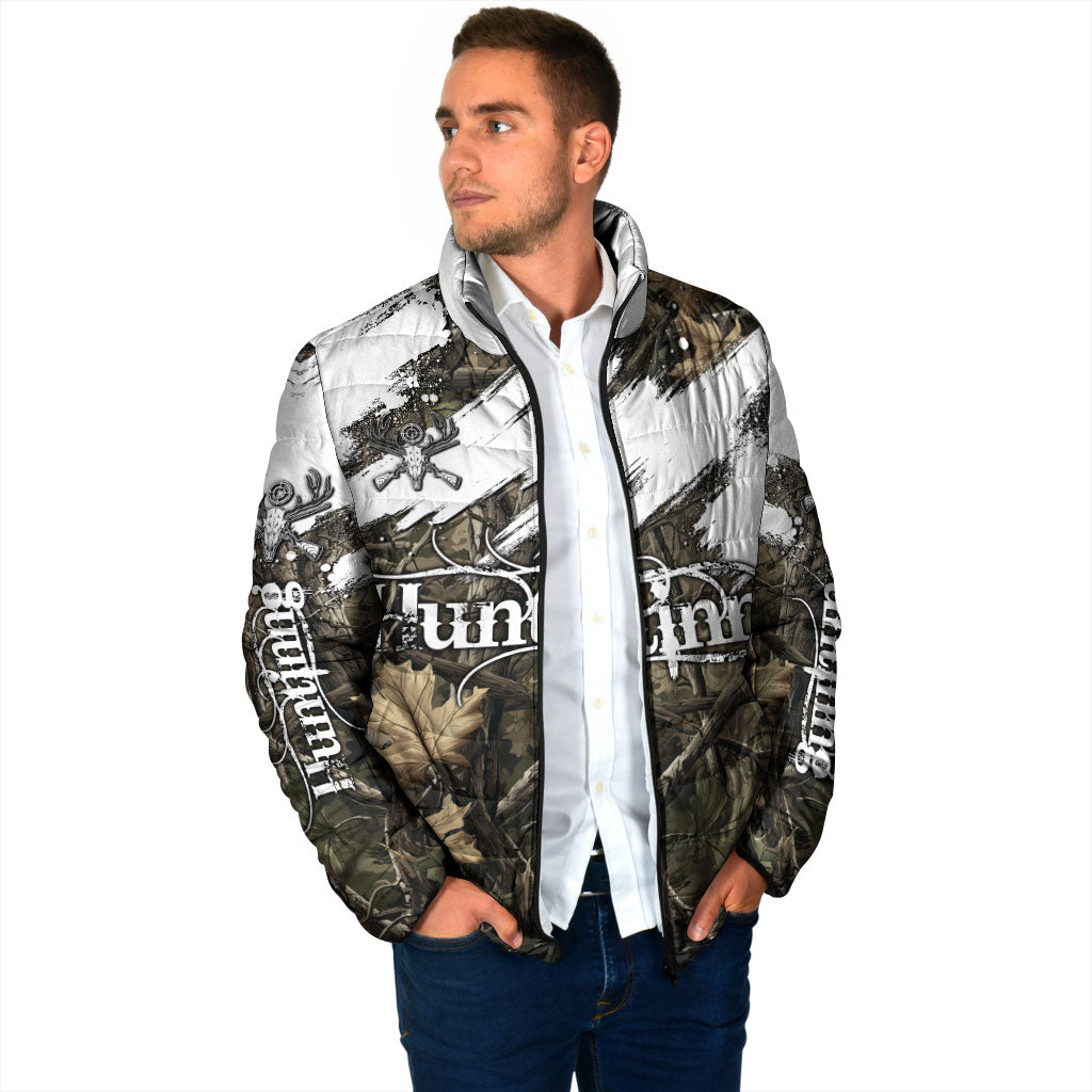 Deer Skull Hunting Padded Jacket Camo Forest Grunge Buck Skull Crossed Rifles Target