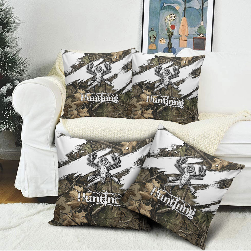 Deer Skull Hunting Pillow Cover Camo Forest Grunge Buck Skull Crossed Rifles Target