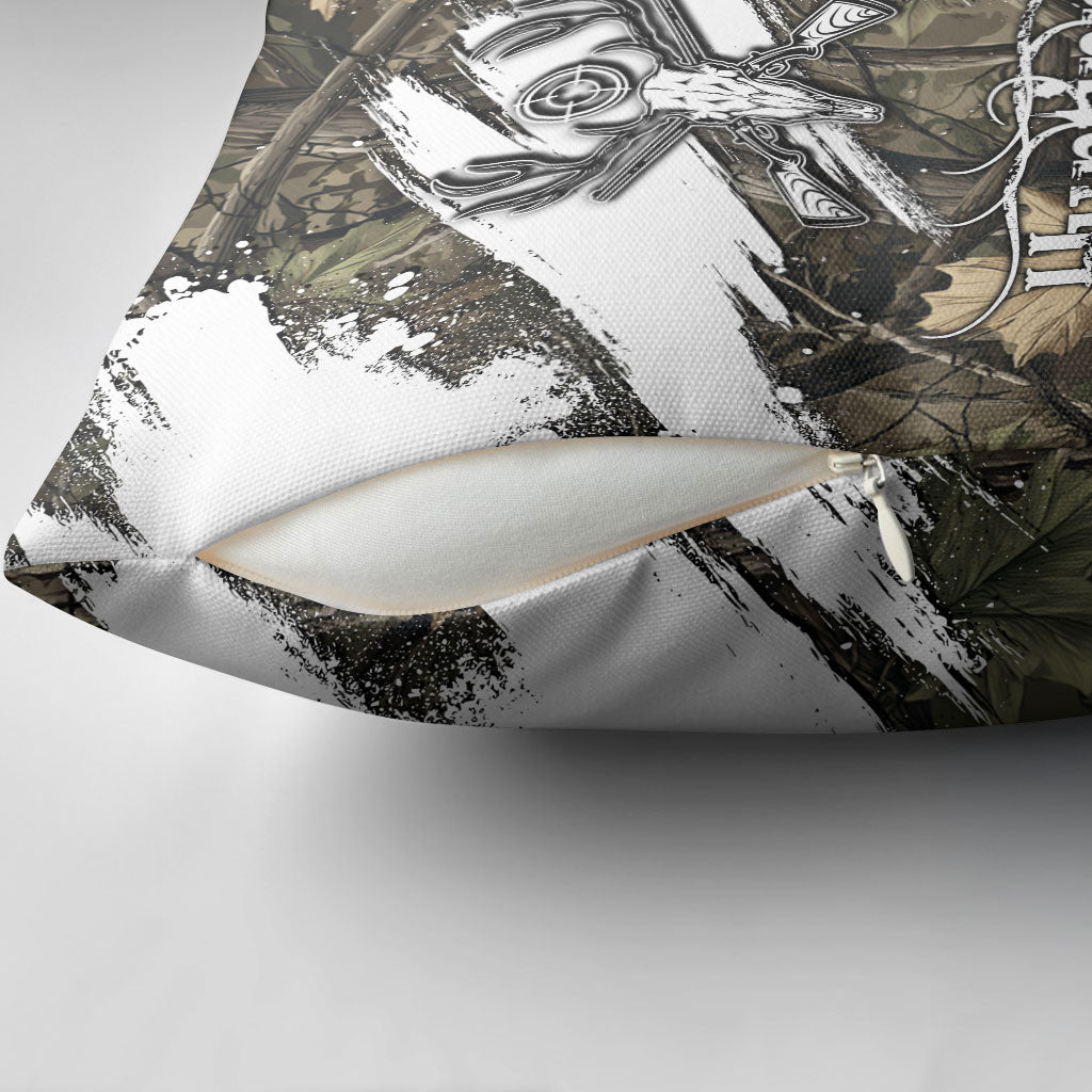 Deer Skull Hunting Pillow Cover Camo Forest Grunge Buck Skull Crossed Rifles Target