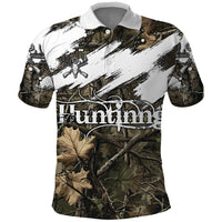 Deer Skull Hunting Polo Shirt Camo Forest Grunge Buck Skull Crossed Rifles Target
