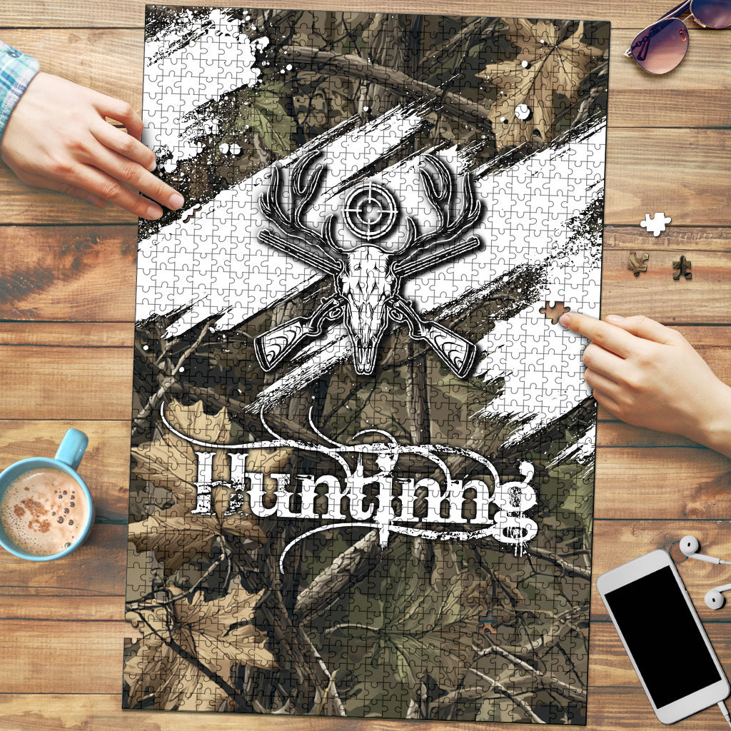 Deer Skull Hunting Puzzle Camo Forest Grunge Buck Skull Crossed Rifles Target