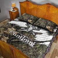 Deer Skull Hunting Quilt Bed Set Camo Forest Grunge Buck Skull Crossed Rifles Target