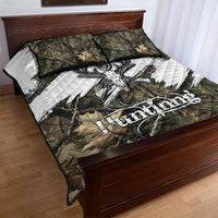 Deer Skull Hunting Quilt Bed Set Camo Forest Grunge Buck Skull Crossed Rifles Target