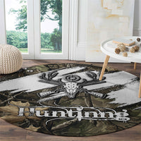 Deer Skull Hunting Round Carpet Camo Forest Grunge Buck Skull Crossed Rifles Target