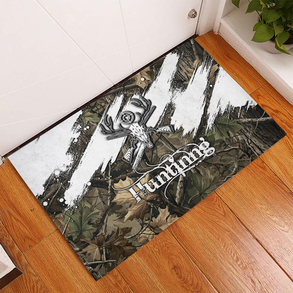 Deer Skull Hunting Rubber Doormat Camo Forest Grunge Buck Skull Crossed Rifles Target