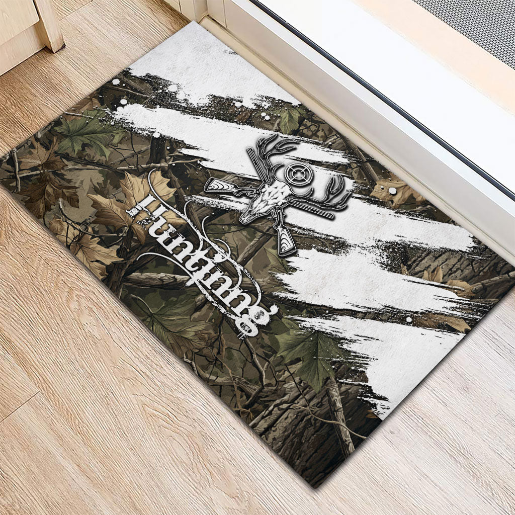 Deer Skull Hunting Rubber Doormat Camo Forest Grunge Buck Skull Crossed Rifles Target