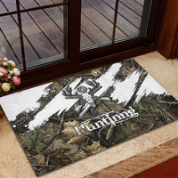 Deer Skull Hunting Rubber Doormat Camo Forest Grunge Buck Skull Crossed Rifles Target